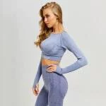 Women Vital Seamless Yoga Set Gym Clothing Fitness Leggings+Cropped Shirts Sport Suit Women Long Sleeve Tracksuit Active Wear Activewear Yoga Gym Wear Sport & Fitness