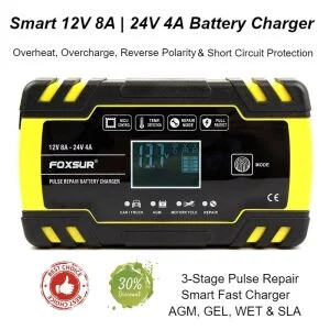 Cargador de batería inteligente de reparación de pulsos de 3 etapas ? AGM, SLA, GEL 12V-8A – 24V-4A Automóviles y Motocicletas Cargadores de Baterías de Coche y Electrónica Marina Barcos ? Motos acuáticas