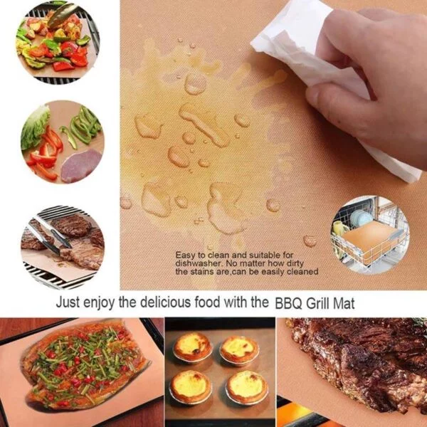 5 Pcs Non-Stick Copper BBQ Mats Teflon Baking Sheets