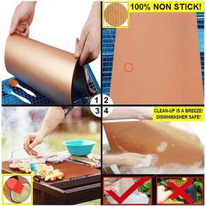 5 Pcs Non-Stick Copper BBQ Mats Teflon Baking Sheets