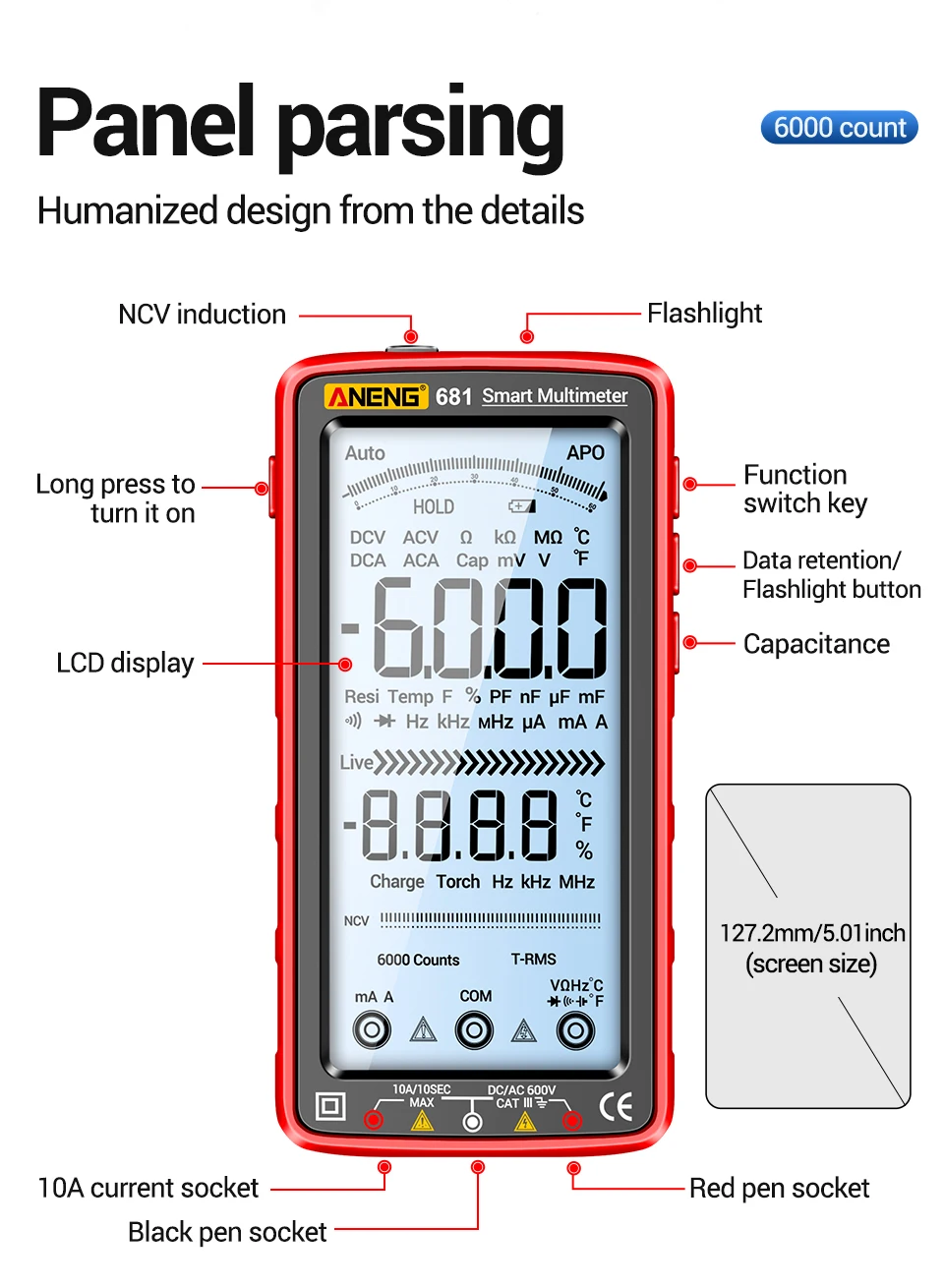 ANENG 681 Rechargeable Non-contact Voltage AC/DC Digital Professional Multimeter