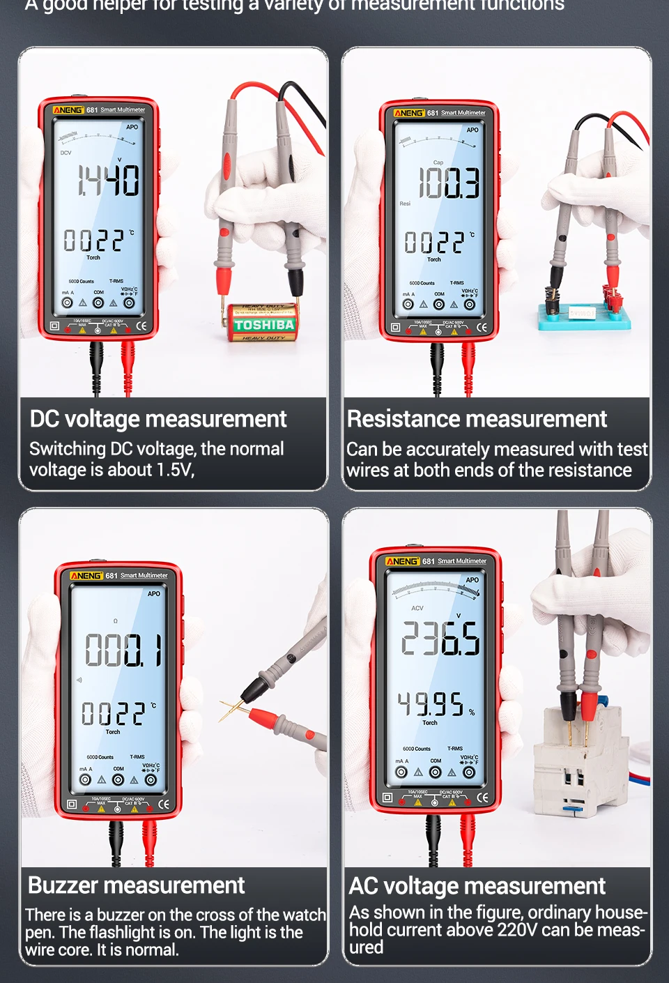 ANENG 681 Rechargeable Non-contact Voltage AC/DC Digital Professional Multimeter