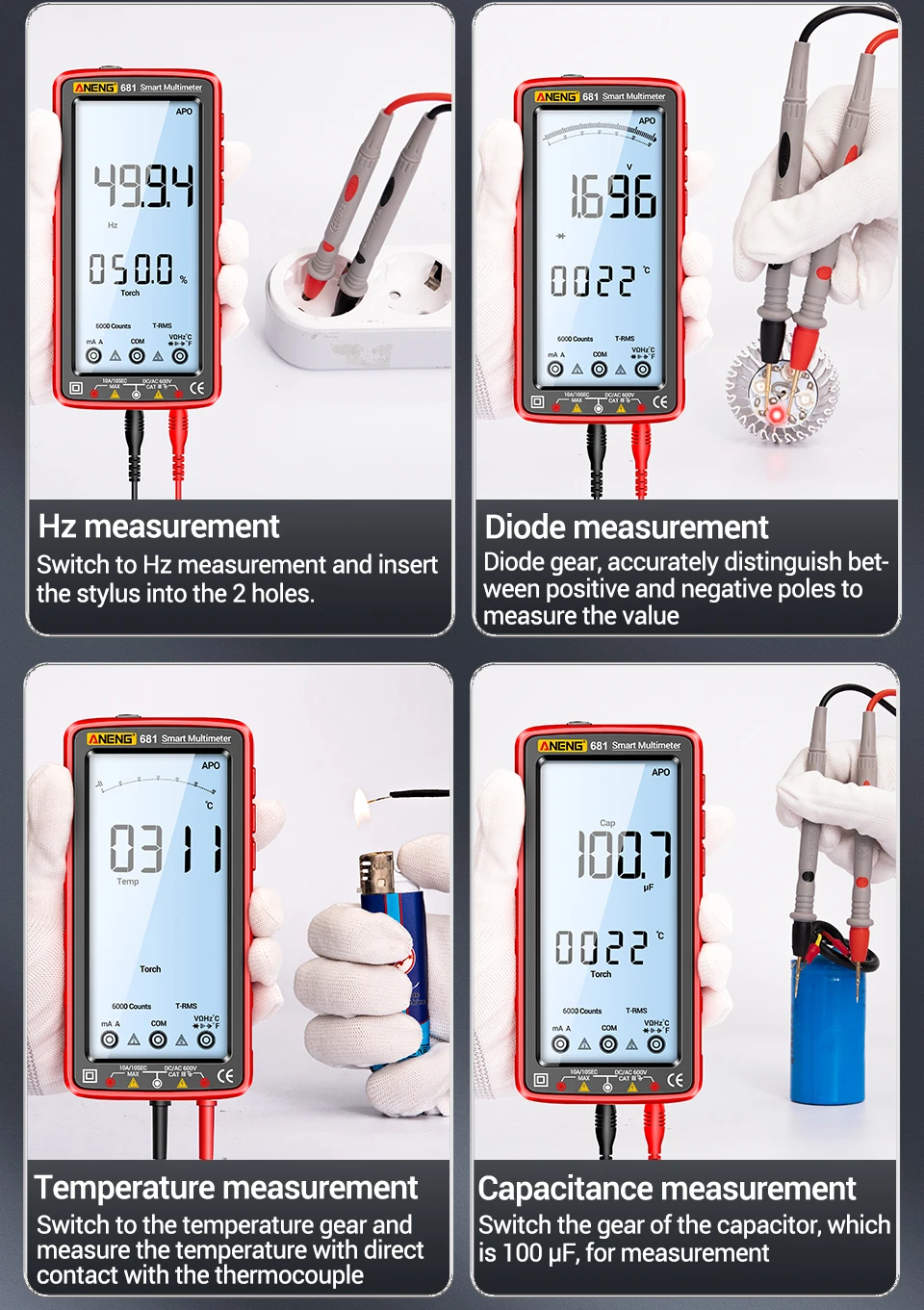 ANENG 681 Rechargeable Non-contact Voltage AC/DC Digital Professional Multimeter