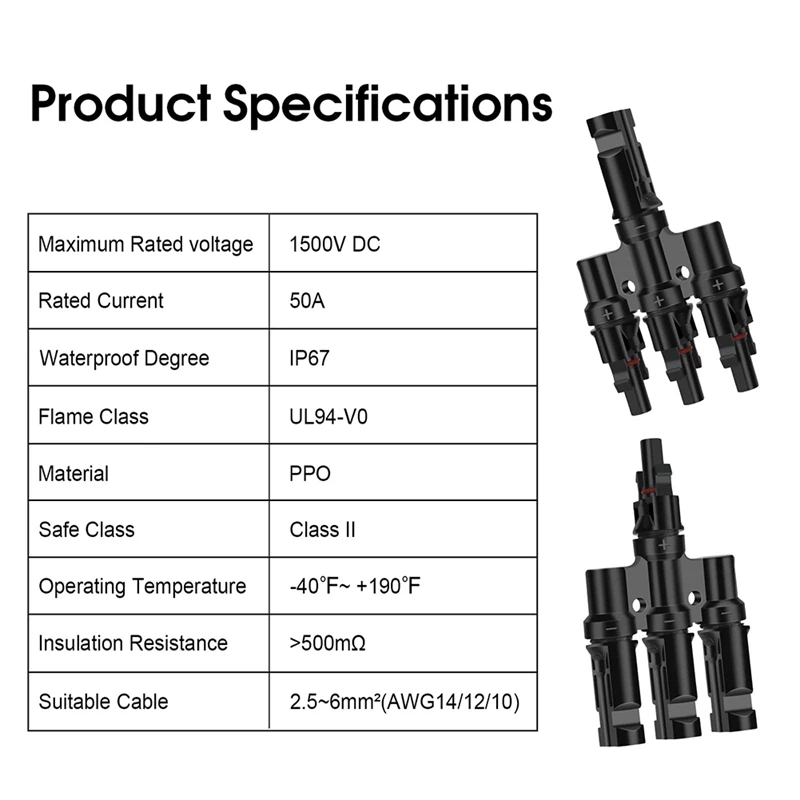 2 Pair IP67 Solar Male and Female MMMF+FFFM, 3 to 1 Branch Connectors