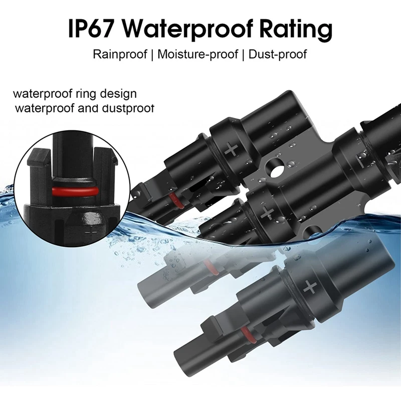 2 Pair IP67 Solar Male and Female MMMF+FFFM, 3 to 1 Branch Connectors