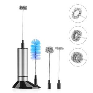 Electric Milk Frother with 3 Whisk Heads + Cleaning Brush + Stand Home & Garden Kitchen Gadgets iGadgets