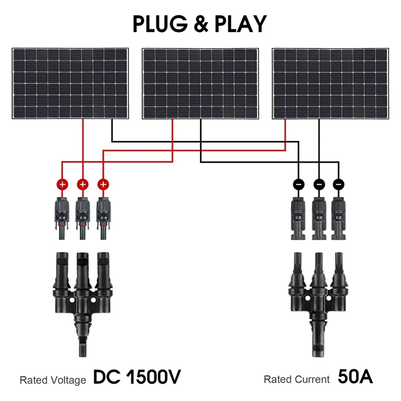 2 Pair IP67 Solar Male and Female MMMF+FFFM, 3 to 1 Branch Connectors