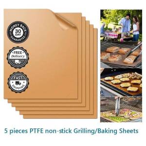 5 Pcs Non-Stick Copper BBQ Mats Teflon Baking Sheets