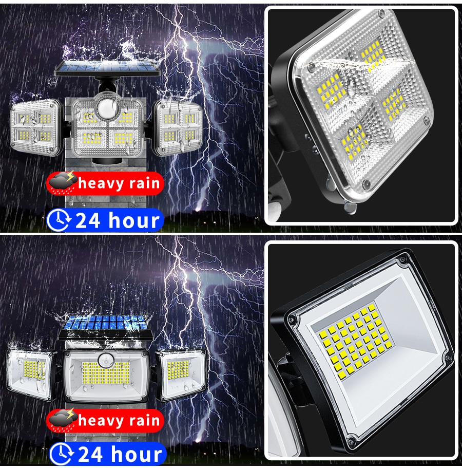Waterproof Outdoor Adjustable Security Solar Lights with 3 Heads and 3 Wireless Motion Sensor Modes