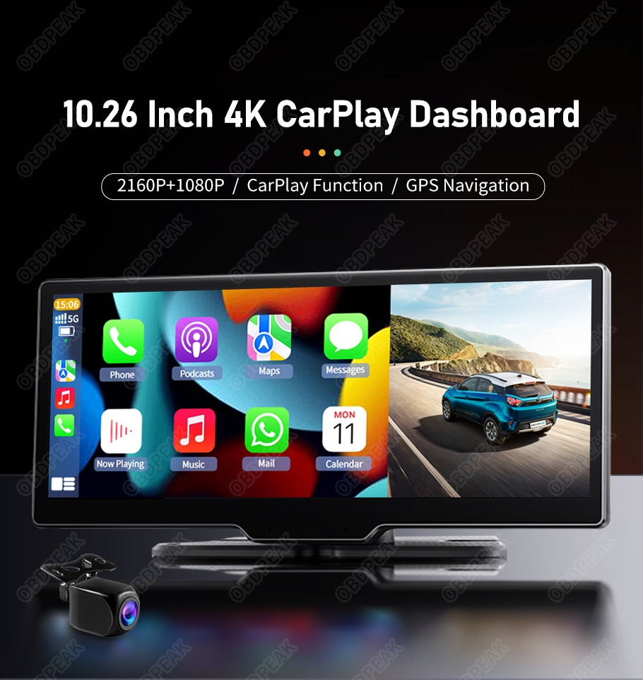Android 4K DVR GPS Navigation System Dual Dash Cam with Rearview Camera Wifi AUX and CarPlay