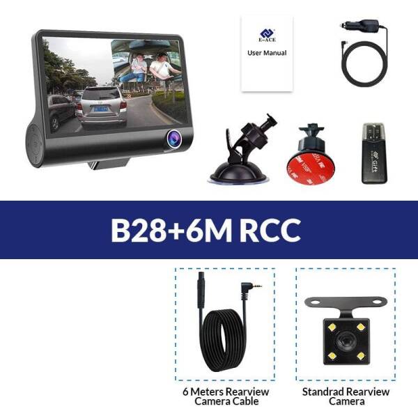 E-ACE Car Dash Camera Front and Rear DVR | 3 Lens 1080P HD, 170 Angle Electronics