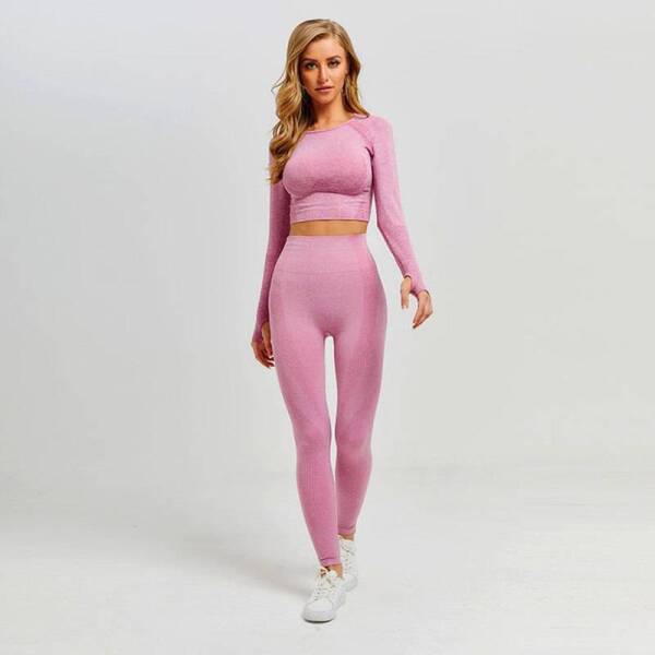 Women Vital Seamless Yoga Set Gym Clothing Fitness Leggings+Cropped Shirts Sport Suit Women Long Sleeve Tracksuit Active Wear Activewear Yoga Gym Wear Sport & Fitness